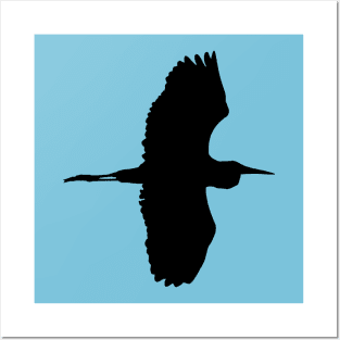 Great Blue Heron Flying Bird Silhouette Posters and Art